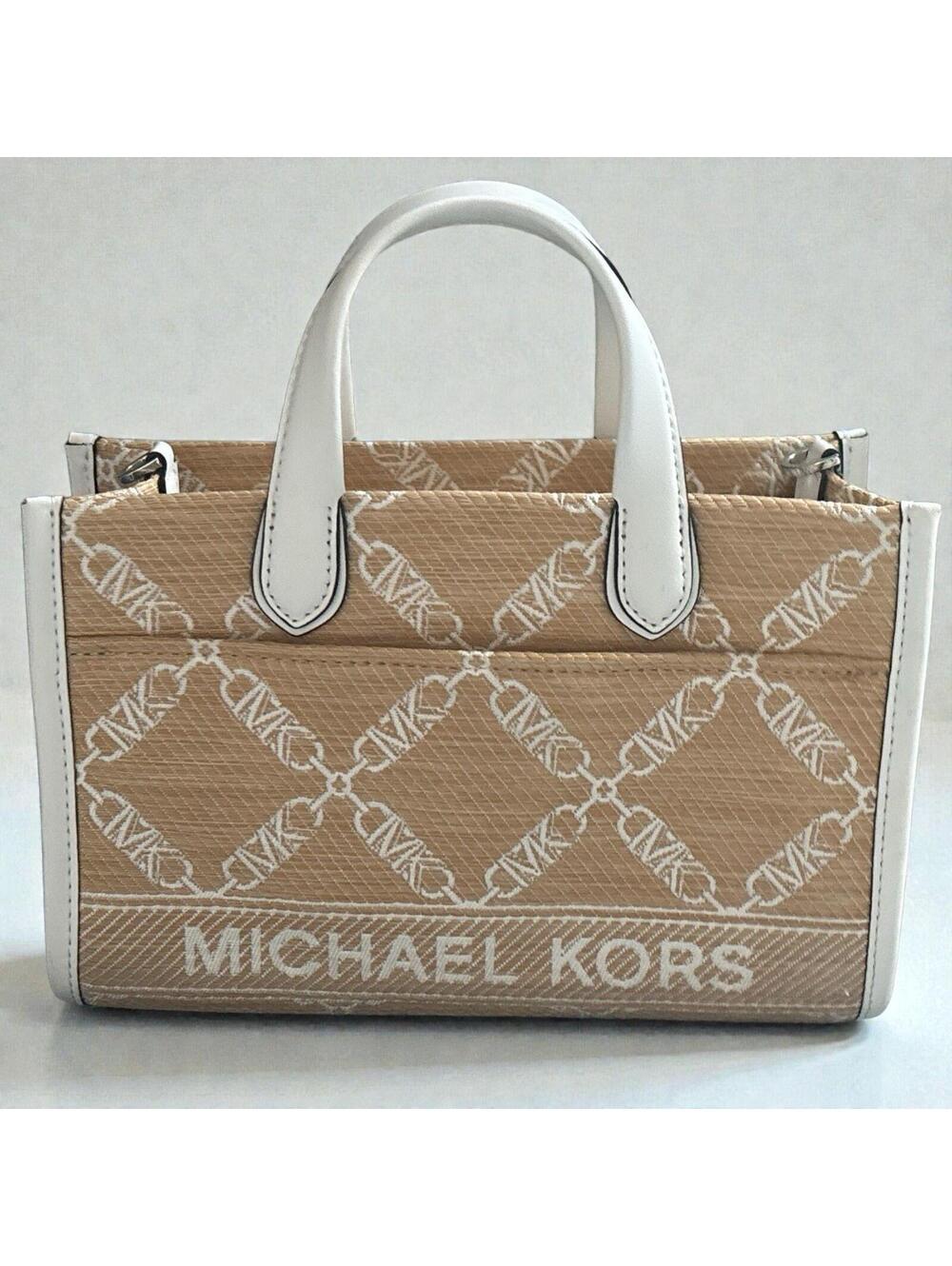 Michael Kors Gigi Small Empire Jacquard Tote Bag Crossbody Purse Brown MK Logo